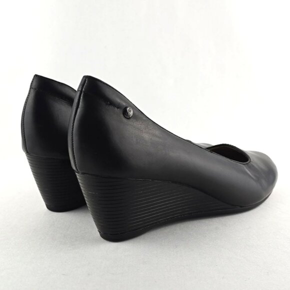 Hush Puppies Women's Black Leather Wedge Almond Toe Shoes Cushioned Size 9 - Picture 6 of 16